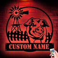 Custom Funny Pig Farmhouse Metal Sign, LED Lights Wall Art, Unique Home Decor for Kitchen or Living Room, gift for Animal Lovers, Handcrafted Hanging Decoration