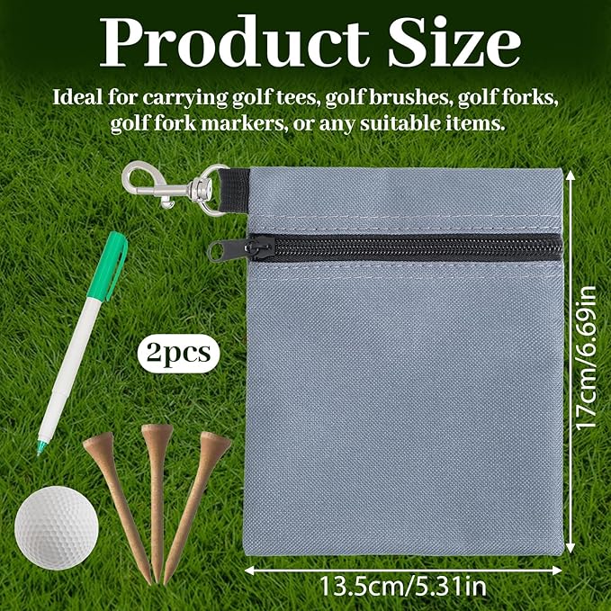 Golf Tee Bag Pouch 2 Pack, Clip-on Tee Bag for Golf Bags Accessories, 6.69 X 5.31 Inch 600D Oxford Fabric, Black & Gray