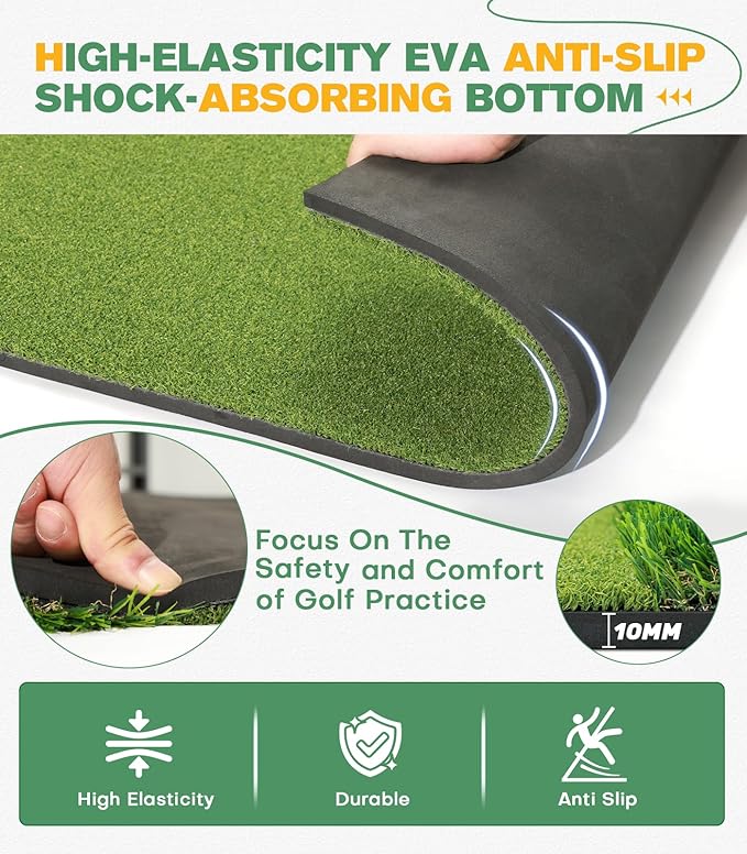 Premium Dual-Turf 5x4ft Golf Mat: Christmas Upgraded Golf Hitting Mat, Alignment & Angle of Approach Aid, Indoor/Outdoor Practice, Green,Ideal Golf Gifts