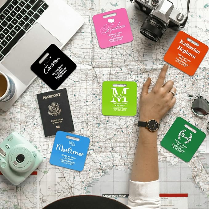 Personalized Luggage Tags for Suitcases,Custom Acrylic Tags with Hole & Steel Loop for Travel,Backpacks,Golf,Bagwine Cup,Waterproof (Dark Green)