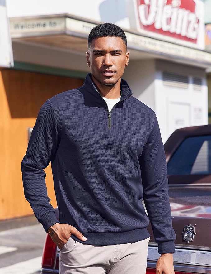 COOFANDY Mens Quarter Zip Pullover Sweatshirts Lightweight Long Sleeve Mock Neck Sweater Polo