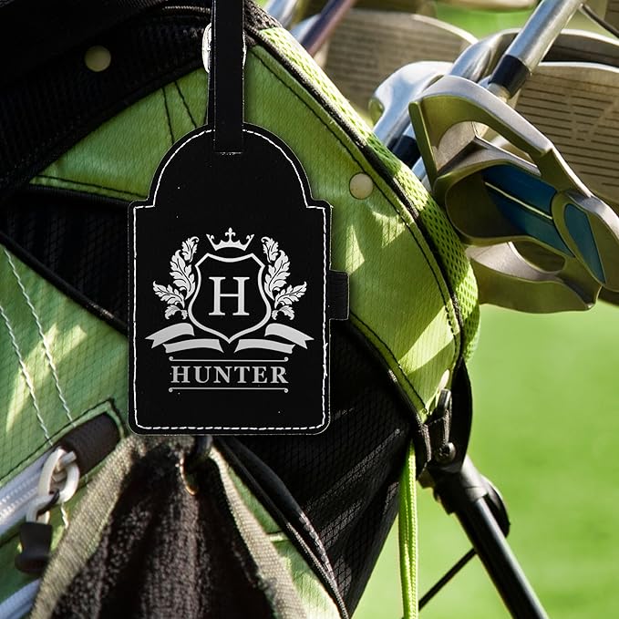 Custom Engraved Golf Luggage and Bag Tag - Customized Golfing Accessories Gift for Golfer, Mom, Dad, Him, Her (Black with Silver)