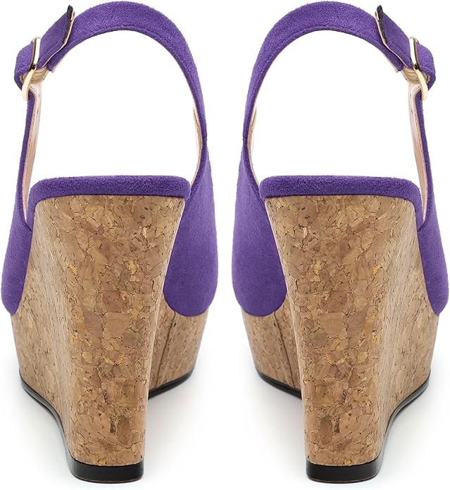 Womens Wedge Platform Sandals Peep Open Toe Slingback Buckle High Heel Dress Shoes Pumps Suede 3.94 Inch