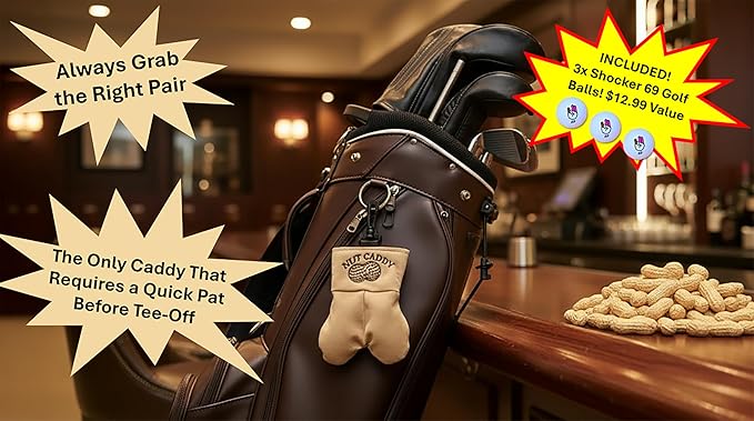 Nut Caddy Golf Ball Holder for Men - Includes Shocker 69 Balls Hilarious Gag Gift for Golfers Dad Husband Premium Quality Storage Tees Glove