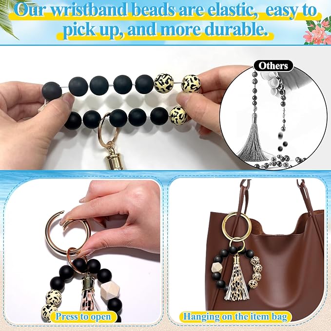 Tote Bag Charm Compatible with Bogg Bag Accessories, Bead Tassel Beach keychain Wrist Leopard Purse Charm Girl Women