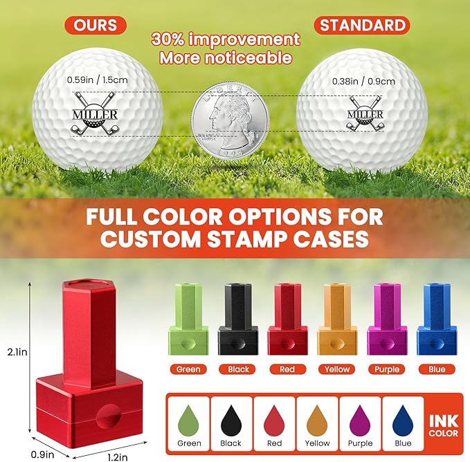 Custom Golf Ball Stamp - Self-Inking Personalized Stamp with Quick-Dry Waterproof Ink, Reusable Monogram Marker | Ideal Golf Gift for Men, Dad, Husband | Christmas White Elephant Stocking Stuffer