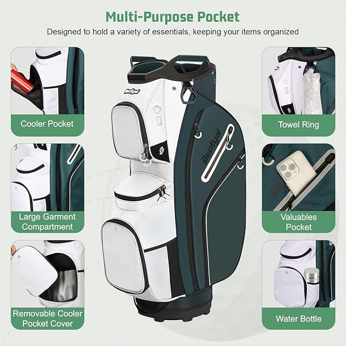Golf Cart Bag 15 Way Organizer Divider Top Golf Club Cart Bag for Men Women with Cooler, Handles and Rain Cover