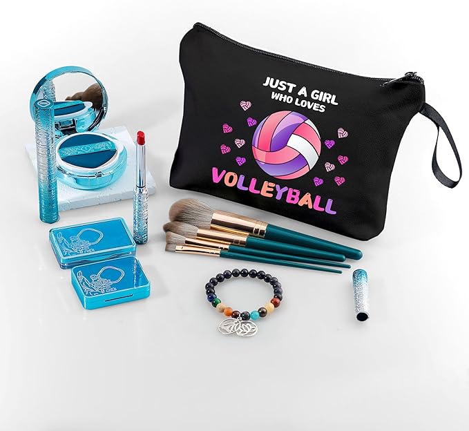Volleyball Gifts for Teen Girls,Volleyball Gifts for Team,Volleyball Makeup Bag,Volleyball Stuff,Small Cosmetic Bag,Birthday Gifts for Friends Female,Travel Cosmetic Bags for Women,Volleyball Gifts