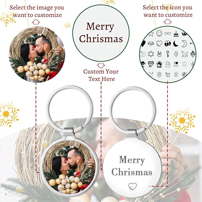 Personalized Custom Keychain with Picture - Double Sided Engraving Photo Text Customized Key Chains for Men Boyfriend