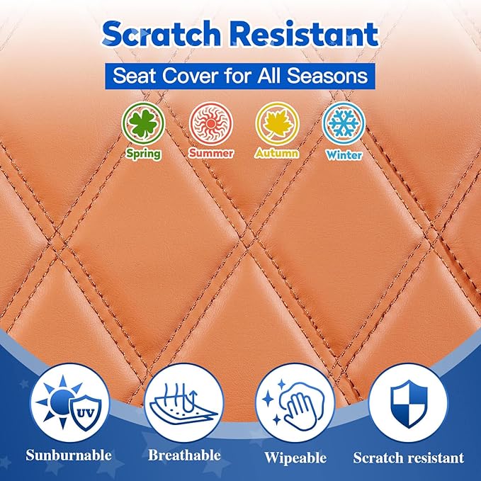 NOKINS 4PCS Golf Cart Diamond Seat Covers Kit, Front and Rear Seat Covers Fits EZGO Freedom TXT-T48 2014+ Standard Seat Cushion, Durable Breathable Vinyl (All Brown)
