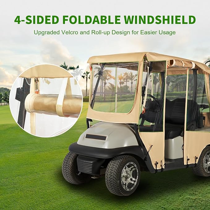 Tecoom Golf Cart Enclosure 2/4/6 Passenger, Golf Rain Cover 600D Waterproof Snowproof, Door Zippers, Clear Windows and Windproof Hooks, Universal Fit for EZGO, Yamaha, Club Car