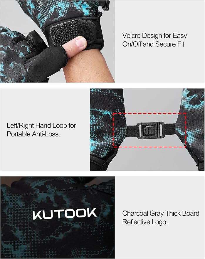 KUTOOK Winter Fishing Gloves for Men& Women Waterproof Glove Cold Weather Hunting Photography Shooting Hiking