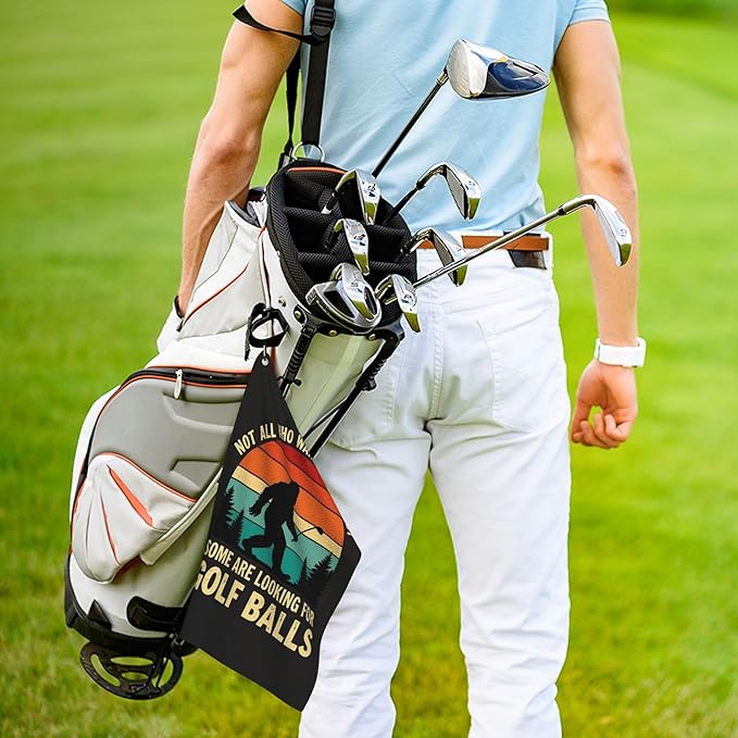 Black Funny Golf Towel with Carabiner Clip 24"x16" Hilarious Cute Golf Towels for Golf Bags Microfiber Waffle Fun Golf Rag for Disc Balls Clubs Accessories for Men Women Dad Golfers