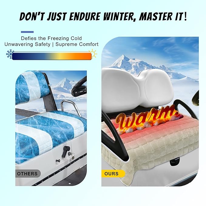 YOKYHOM Golf Cart Seat Covers, Supreme Comfort Golf Cart Seat Towel Blanket, Heavyweight Deep-Pile, Fits EZGO, Yamaha, Club Car and More 2-Seat Carts, 50"x 27.5", Off-White