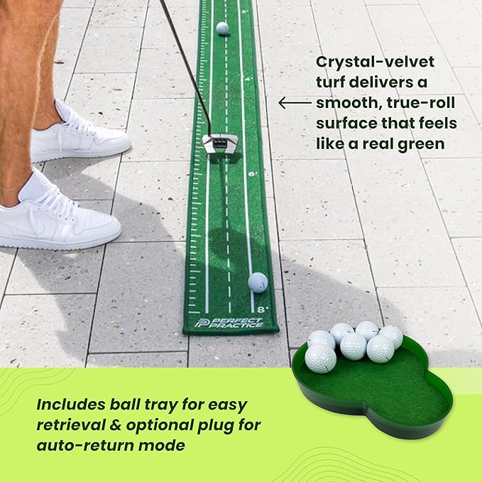 Perfect Practice Golf Putting Mat - Portable Putting Green, Indoor & Outdoor Practice, with Ball Return - Golf Training Aid for Home, Office, Backyard - Golfing Gifts for Men