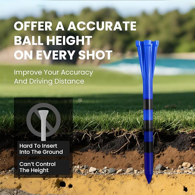 FINGER TEN Unbreakable Golf Tees Plastic 80 3 1/4" or 2 3/4" Driver Tees with 20 1 1/2" Iron Tees Assorted Pack, Low Resistance & Consistent Height Long Short Tees with Bright Colors