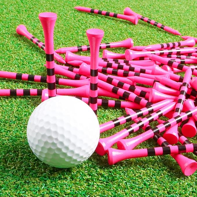 FINGER TEN Golf Tees Wood 3 1/4 2 3/4 Inch Value 50/120 Count, Durable Tees with Bright Colored Stripes for Consistent Height, 70mm 83mm Long Tees Ideal for Golfers