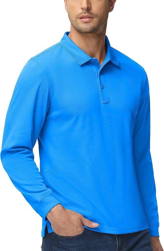 MAGCOMSEN Men's Polo Shirts 3 Button Quick Dry Performance Long Sleeve Tactical Shirts Pique Jersey Golf Shirt