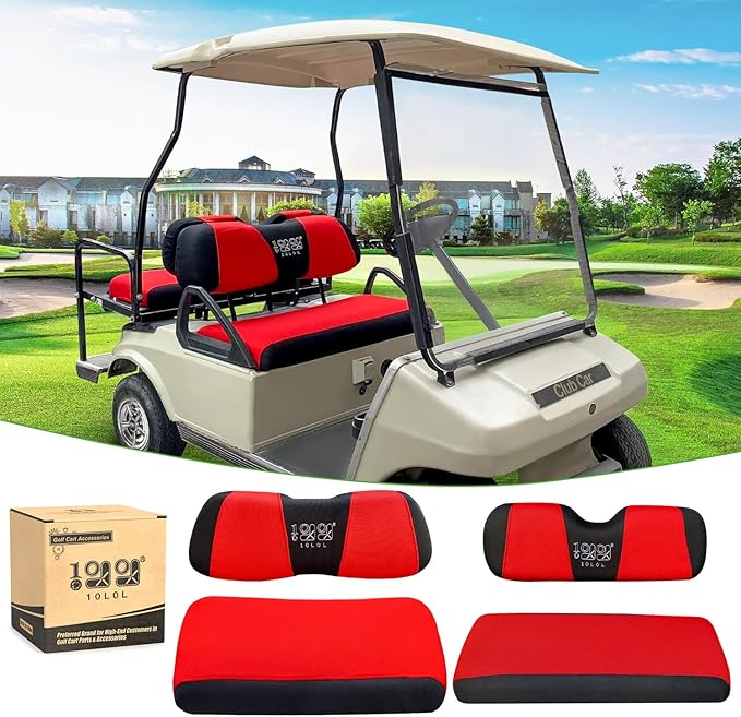10L0L Golf Cart Front Rear Seat Cover Set for EZGO TXT RXV & Club Car DS 2000-up(Flat Backrest), Made w/ 3D Air Mesh Polyester Fabric Breathable Washable