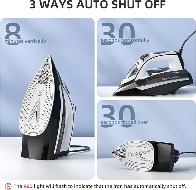 Steam Iron for Clothes 20s Fast Heat-up,1700W Iron with 14.07oz Large Water Tank,Non-Stick Ceramic Soleplate, Anti-Drip, Auto-Off, Burst Steam, Self-Cleaning, Ironing Clothes for Home, Grey
