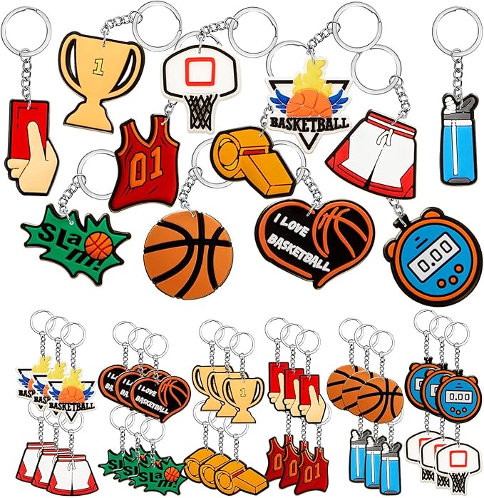 Batiyeer 36 Pack Basketball Keychains Bulk Party Favors Sports Ball Key Chains Funny Keyring Gifts for Women Men Birthday Supplies