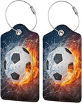 2 Pack Soccer Luggage Tags for Suitcases, Cool Leather Luggage Tag for Travel, Bag Tag Privacy Name ID Card Bag Labels for Friends Adults Kids Tourists Sports