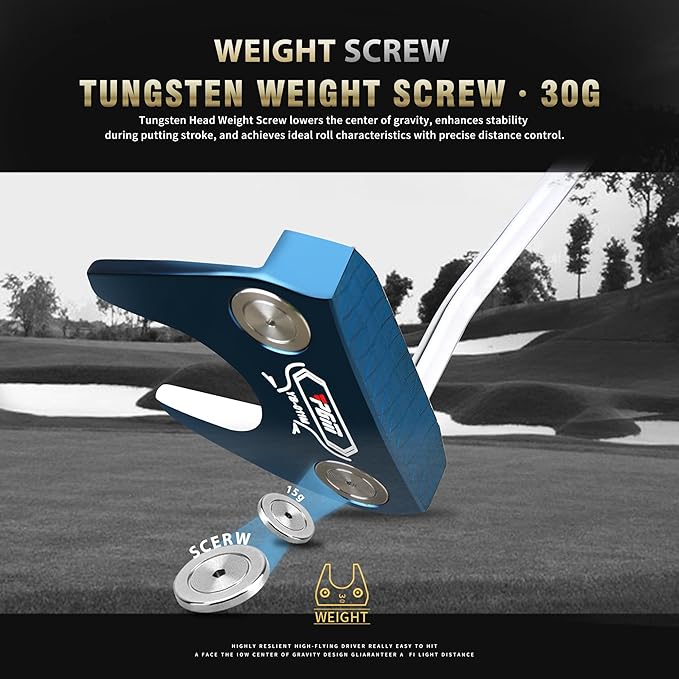 PGM TUG024 CNC‑Milled Low‑CG Golf Putter with Alignment Line & Oversized Grip – Tungsten Counterweight, Stainless Shaft, Men’s Right‑Handed