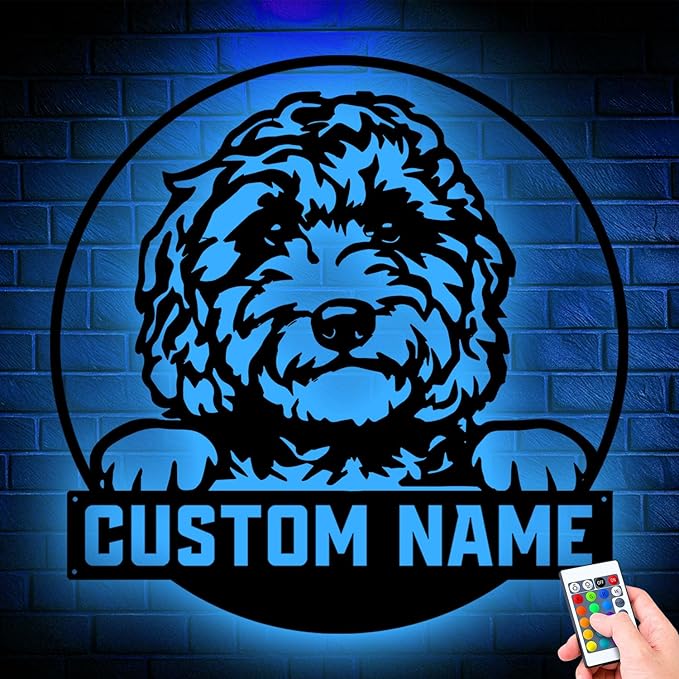 Custom Golden Doodle Metal Sign, Unique LED Lights Home Decor, Personalized Wall Art for Dog Lovers, gift for Pet Owners, Indoor or Outdoor Hanging Decoration