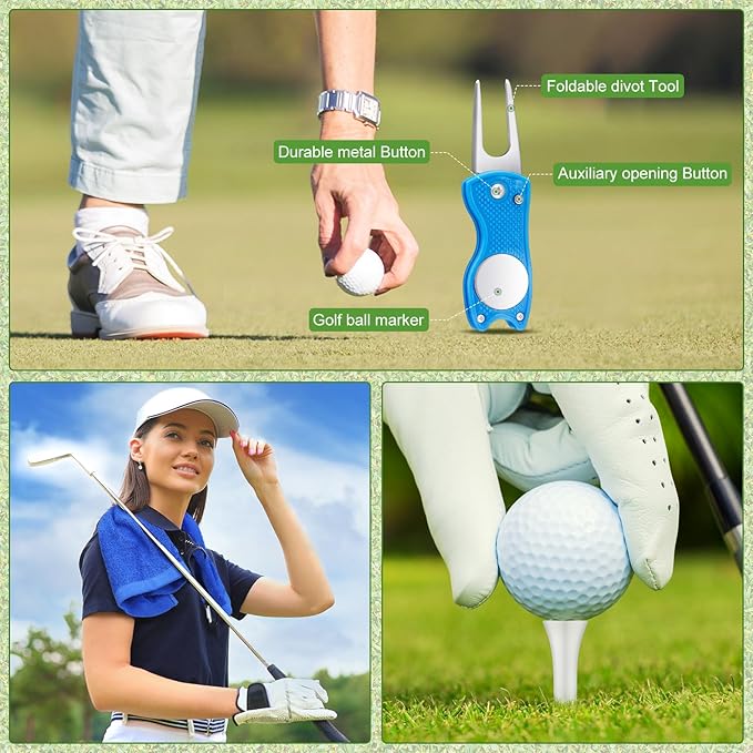 Sumind 22 Pcs Golf Accessories Kit Golf Essentials Club Cleaning Kit for Men Include Cleaning Brush Towel Marking Pen Line Marker Tee Holder with Tee Repair Divot Tool for Christmas Ideal Gift(Blue)