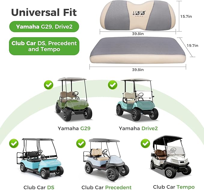 10L0L Golf Cart Seat Covers Universal for Yamaha G29 Drive2 Club Car DS Precedent Tempo Standard Front Seats, Breathable Mesh Bench Seat Cover, No Drilling Seat Cushion - All-Season Comfort
