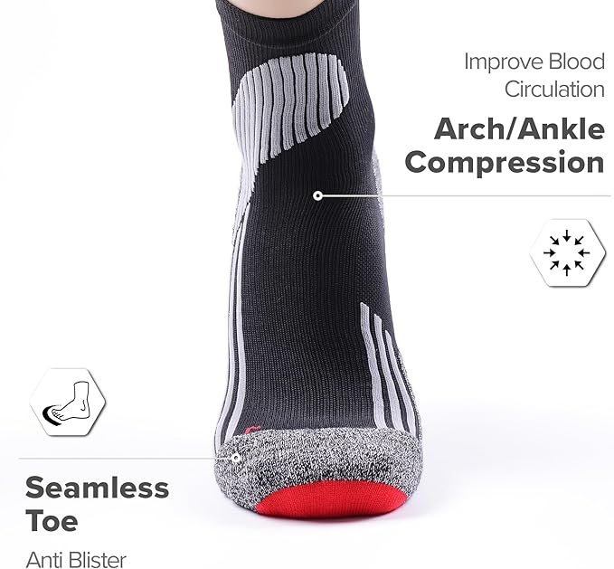 Tactia Full Cushion Compression Socks Men, Coolmax No-Blister Wicking Padded Heel, Quarter Socks for Tennis Golf Hiking Work