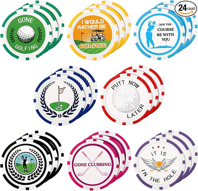 Sosation 24 Pcs Personalized Golf Ball Marker Funny Poker Chip Ball Marker Set 1.57 Inches Poker Chip Christmas Gifts Collection for Men Womens Golf Accessories, 8 Styles