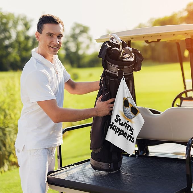 Funny Golf Towel with Carabiner Clip 24"x16" Cute Fun Golf Towels for Golf Bags Microfiber Waffle Golfs Rag for Disc Balls Clubs Golfs Accessories for Men Women Dad Husband