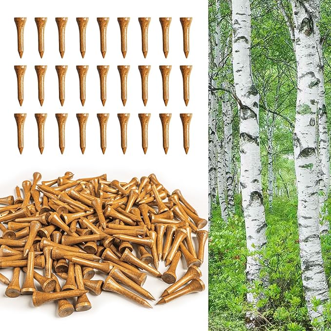 FINGER TEN Golf Tees Wood for Men Wooden Tee 1 1/2 2 3/4 3 1/4 Inch Western Birch Value 100 Pack, Reduce Friction Spin Tall Sturdy Base for Stability Long-Lasting Durability