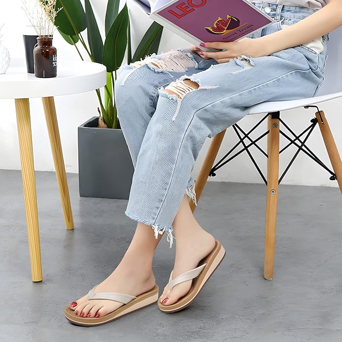 COFACE Flip Flops for Women With Comfortable Arch Support Ladies Fashion Platform Thong Sandals Soft Yoga Mat Sole For Beach/Indoor Outdoor