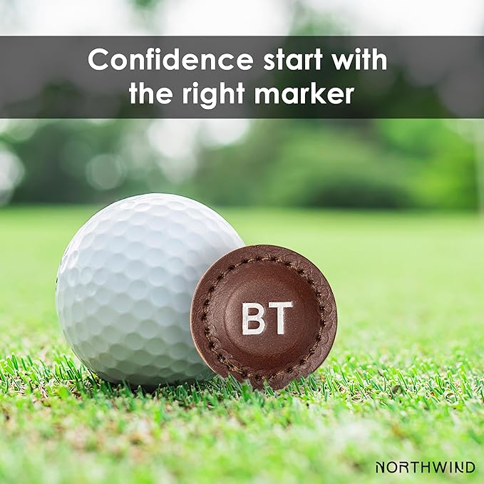 Northwind Personalized Leather Golf Ball Markers (Set of 2) – Monogrammed Full Grain Genuine Leather, Debossed & Handmade in USA – Custom Golf Accessories, Unique Premium Gifts for Men, Dad & Golfers