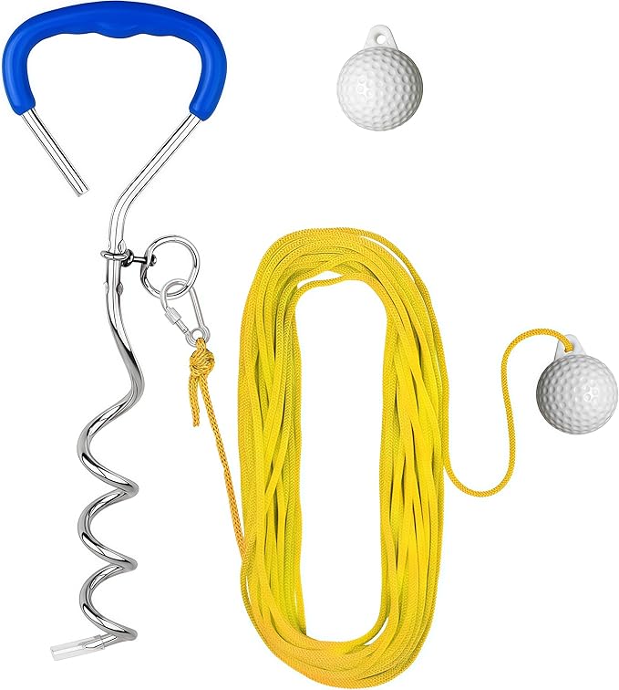 Golf Training Tool with Extra Ball – Swing Practice Trainer for Beginners & All Ages, No-Pickup Golf Practice Aid with Fixed Rod, 50ft Rope & Training Balls for Improving Swing Form & Accuracy