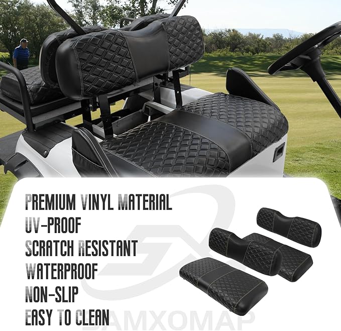 Golf Cart Seat Covers Front and Rear Waterproof and Sun Resistant Marine Grade Vinyl Leather Seat Cover Accessories for EZGO TXT 1994-2013, Black(4PCS)