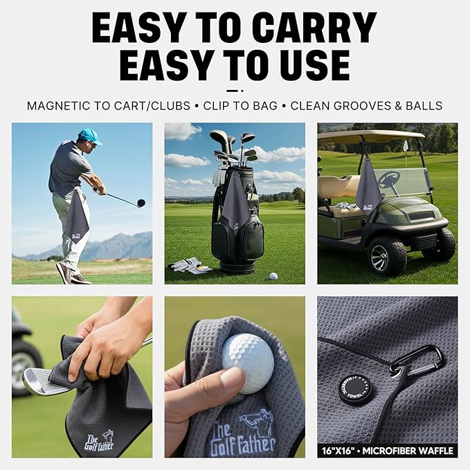 She's Pink Magnetic Golf Towel with Clip, 16"x16" Microfiber Waffle Weave, Quick-Dry Lint-Free Club & Ball Cleaning Cloth, Strong Magnet for Cart/Clubs, Grey, 1 Pack