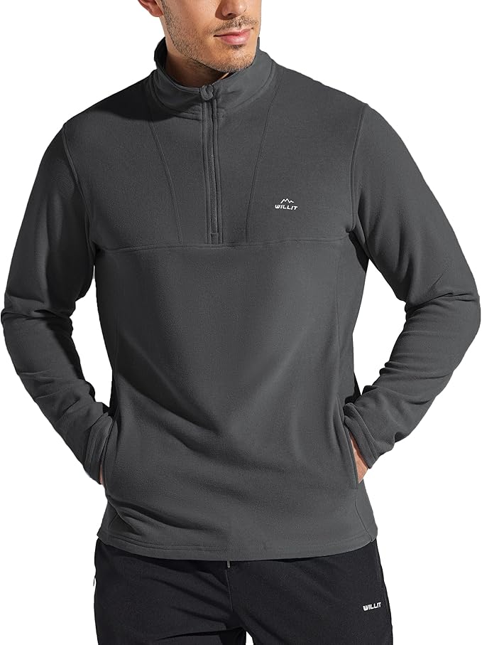 Willit Men's Winter Shirts Fleece Pullover with Pocket Quarter Zip Cold Weather Golf Hiking Casual Warm Shirts Long Sleeve
