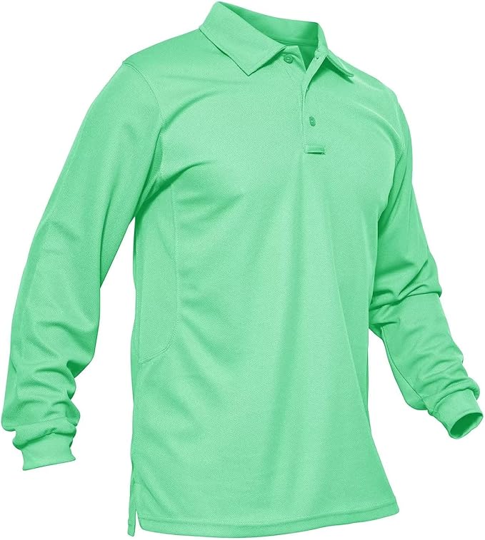 MAGCOMSEN Men's Polo Shirts 3 Button Quick Dry Performance Long Sleeve Tactical Shirts Pique Jersey Golf Shirt