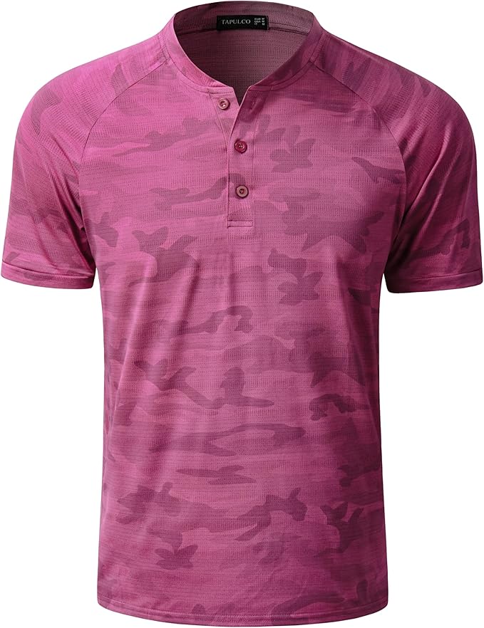 TAPULCO Mens Collarless Golf Shirts Short Sleeve Dry Fit Stretch Casual Breathable Lightweight Tshirts