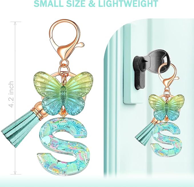 JINGUAZI Initial letter Keychains for Women Tassel Butterfly Pink Purple Cute Car Keychain for Wallet Backpack bag charm