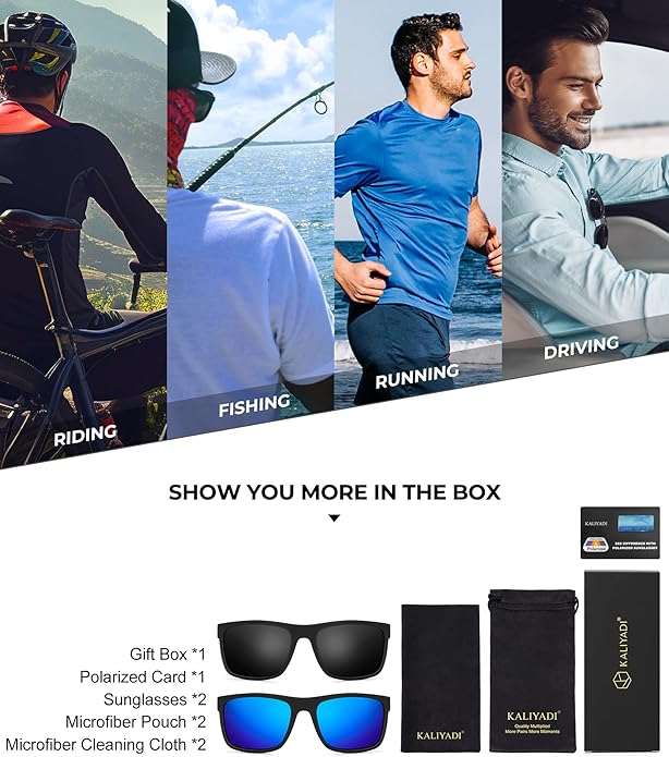 KALIYADI Polarized Sunglasses for Men and Women, Mens Sun Glasses with UV Protection for Driving Fishing Golf (3 Packs)