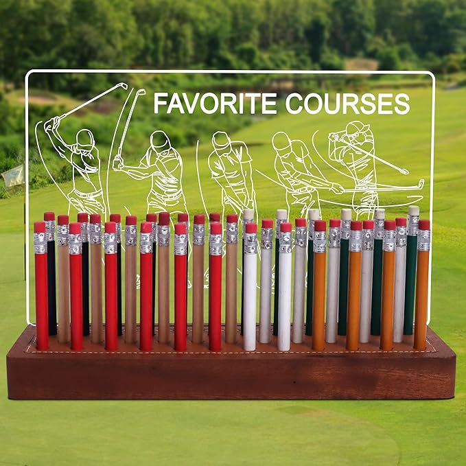Light Up Golf Pencil Display Case, Wooden Acrylic Accessories with Warm White Lights for Pencil Display and Storage in Homes, Offices, Golf Pro Stores, Golf Museums, and Galleries