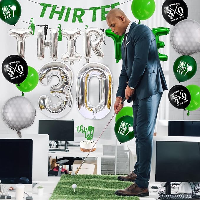 30th Birthday Decorations for Him, Golf 30th Birthday Party Decoration Themed for Men Thirty Birthday Decor Banner Set Durable 30 Number Balloons