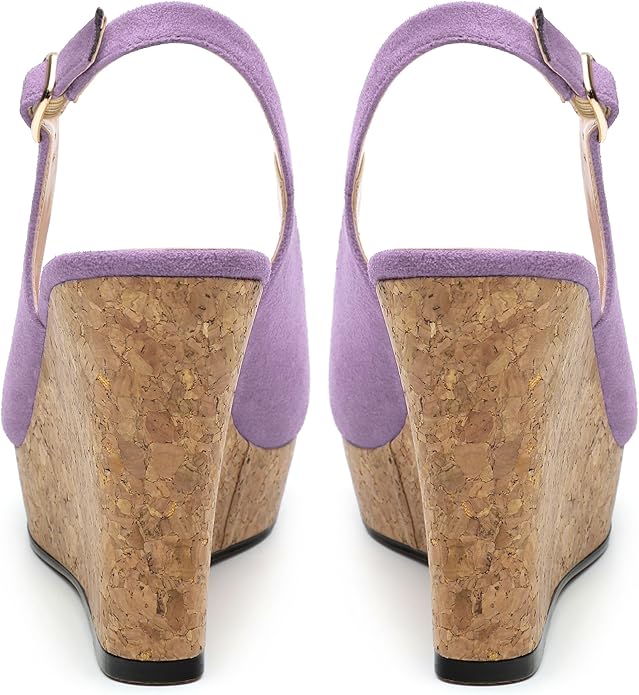 Womens Wedge Platform Sandals Peep Open Toe Slingback Buckle High Heel Dress Shoes Pumps Suede 3.94 Inch