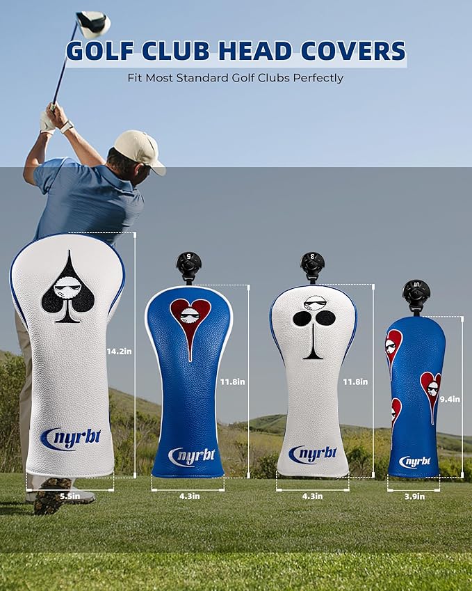 Golf Club Headcover Poker Element Embroidery Design Magnetic Closure Elegant Premium PU Leather Driver Fairway Wood Hybrid Blade Mallet Putter Cover Wood Head Cover