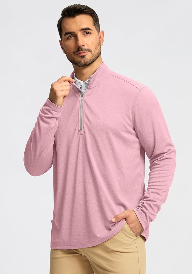 Obla Golf Quarter Zip Pullover for Men Mock Neck Sweatshirt Lightweight Sun Protection Men's Long Sleeve Golf Shirt