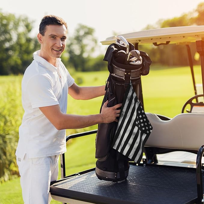 Black American Flag Golf Towel with Carabiner Clip 24"x16" Microfiber Waffle Patriotic USA Golf Towels for Golf Bags Funny Golf Rag for Disc Balls Clubs Accessories for Men Women Husband Dad